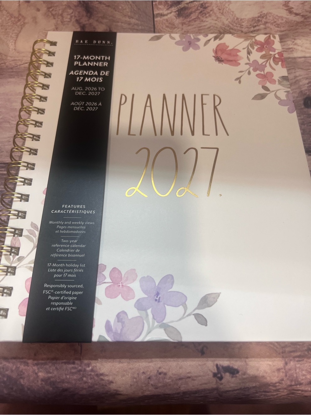 Rae Dunn Floral 2027 Planner — White with Purple & Pink Blooms